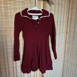 Burgundy Kids Knit Dress with White Trim